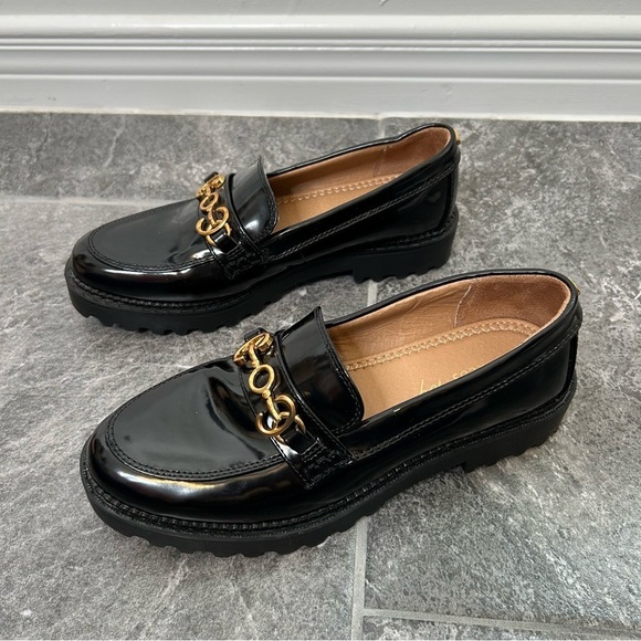 Sam Edelman Circus Black Patent Chunky Loafer Horse Bit Faux Leather Size 6 - Picture 4 of 16